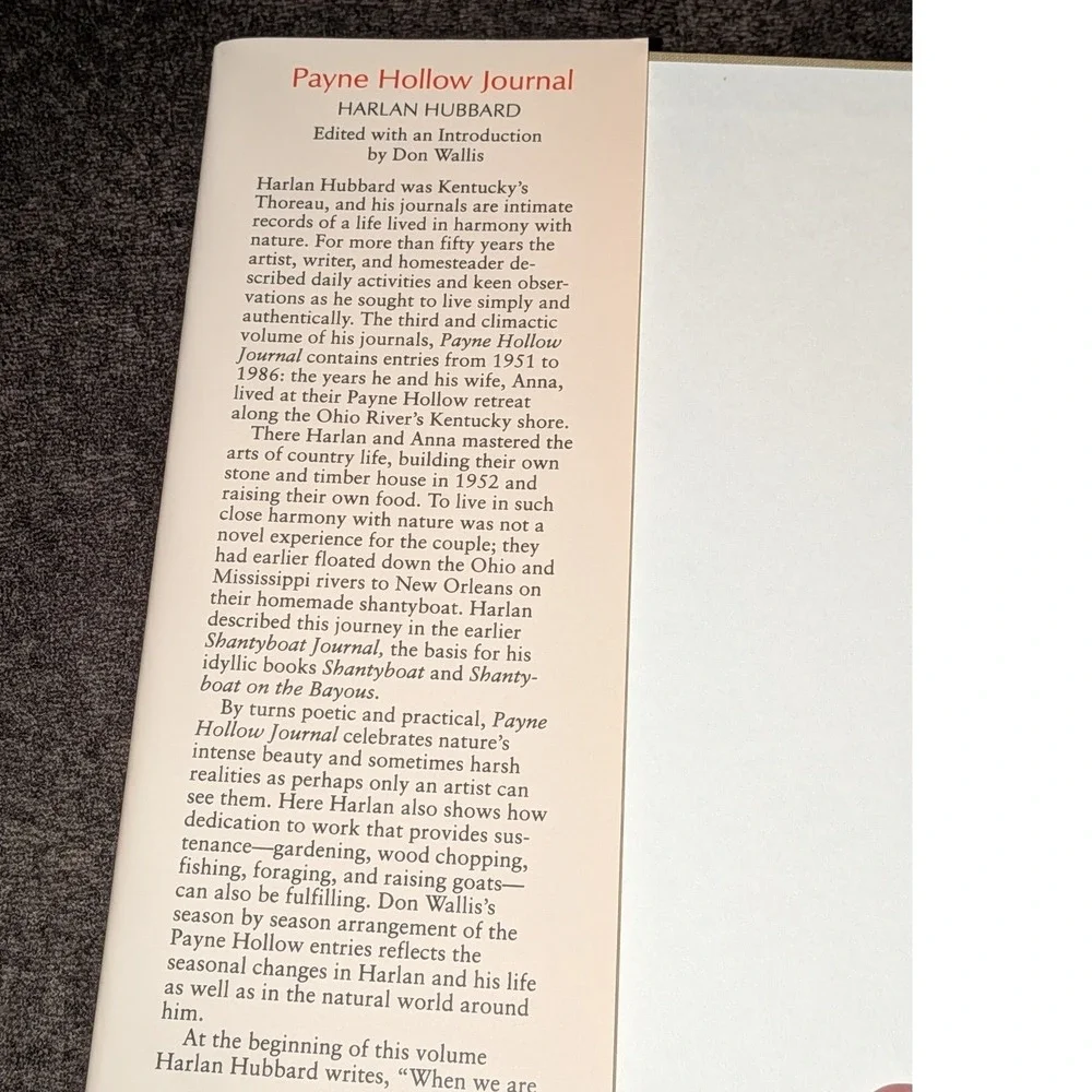 Payne Hollow Journal Harlan Hubbard Hardcover Woodcut Illustrations 1996